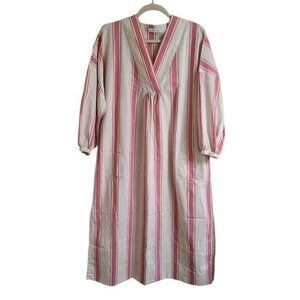 LAKE Womens Caftan Striped Midi V-Neck Dress Size M Pockets Kaftan